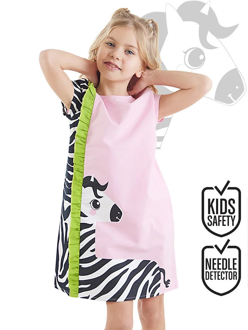 دينوكيدس فستان بناتي وردي مخطط بالزيبرا